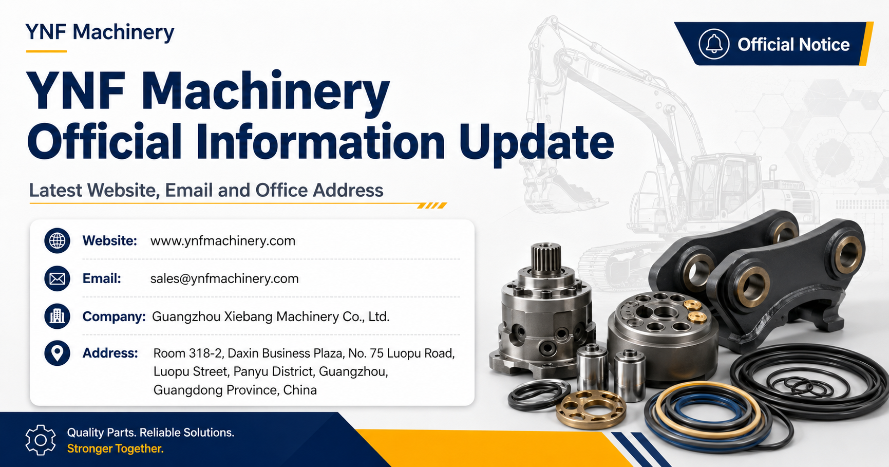 Últimos blogs de la empresa sobre Proveedor de piezas de excavadoras Información oficial actualizada de YNF Machinery