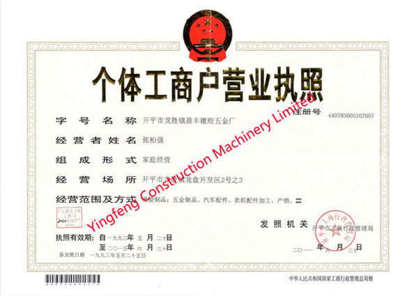 China GUANGZHOU XIEBANG MACHINERY CO., LTD Certificaciones